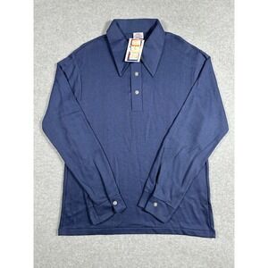 VTG 70s Sears Put On Shop Deadstock NOS Dagger Collar Ribbed Knit Shirt L Blue